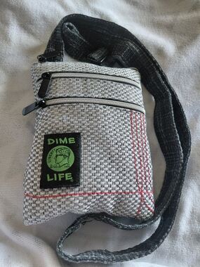 Grey Crossbody Belt Bag with Red Accent Stitching